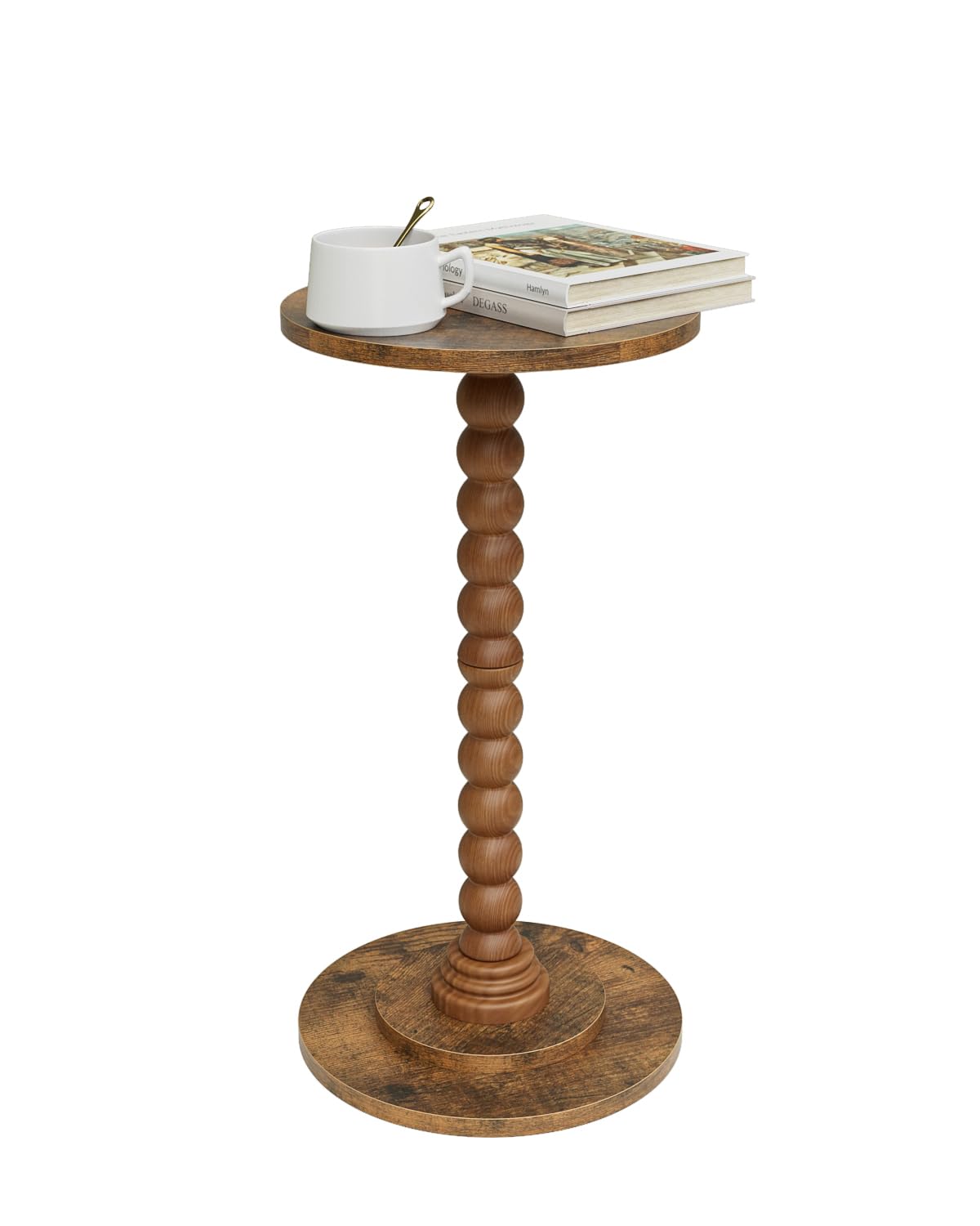 Apetaccat Round Side Table, Drink End Table with Solid Wood Leg, Small Side Tables for Living Room, Bedroom, Study, Walnut