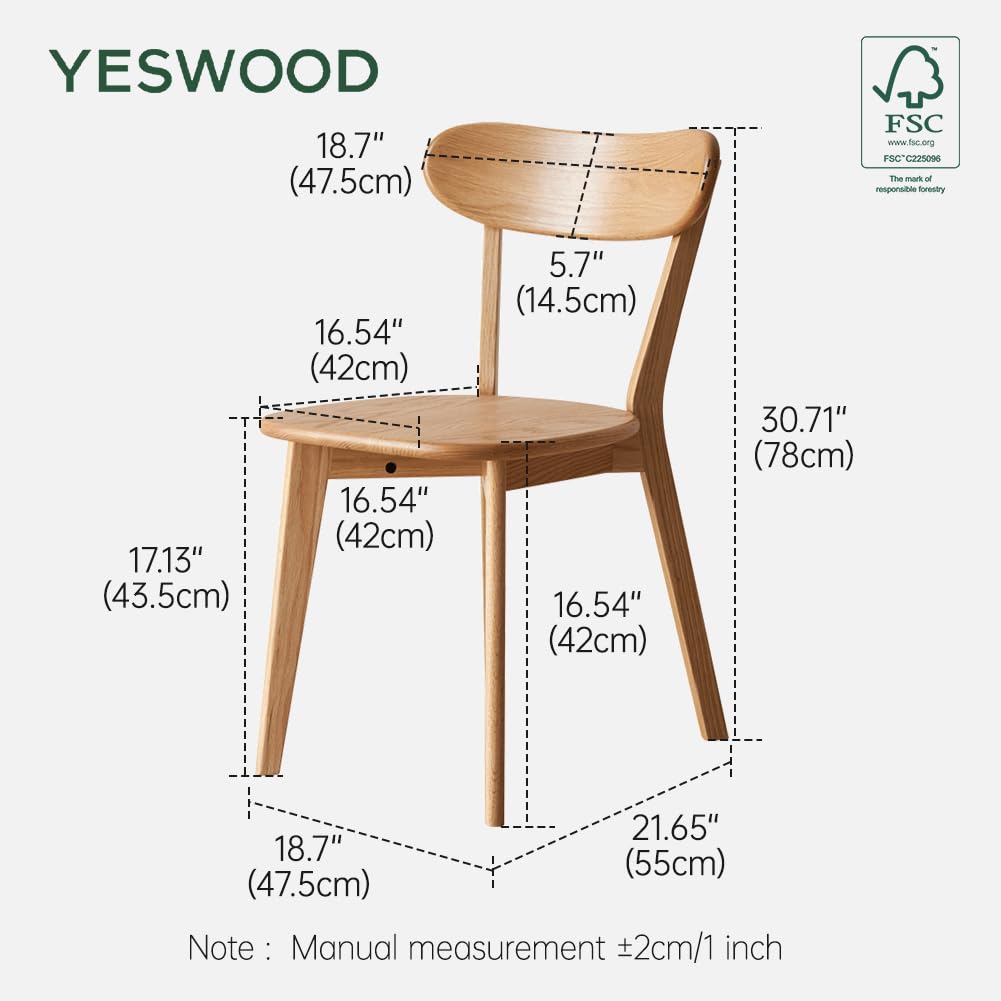 FAS Solid Oak Dining Chairs Set of 2 Curved Backrest Wooden Side Chairs