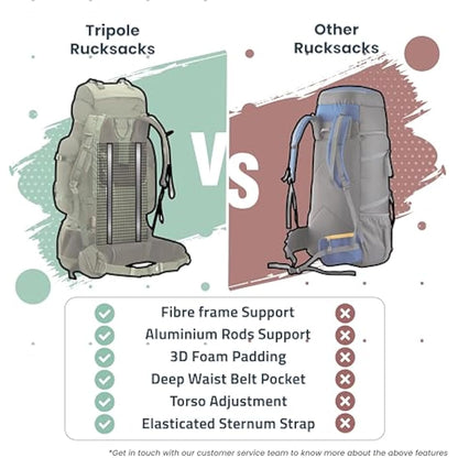 Tripole Colonel Pro Metal Frame Rucksack | Front Opening | Detachable Bag | Rain Cover (90 Litres, Army Green)