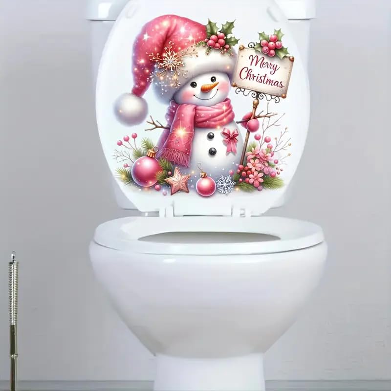 Adorable Snowman Christmas Toilet Cover Sticker Decals,Fish Bird Flower Leaf Waterproof Toilet Lid Tank Seat Decals Cistern Self-Adhesive Bathroom