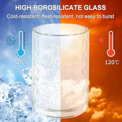 twoant 6 x 400ml Double Walled Glass Coffee Mugs with 6 Spoons,Cappuccino Latte Tea Cups Clear Coffee Cups Borosilicate Heat Resistant Glasses Cups