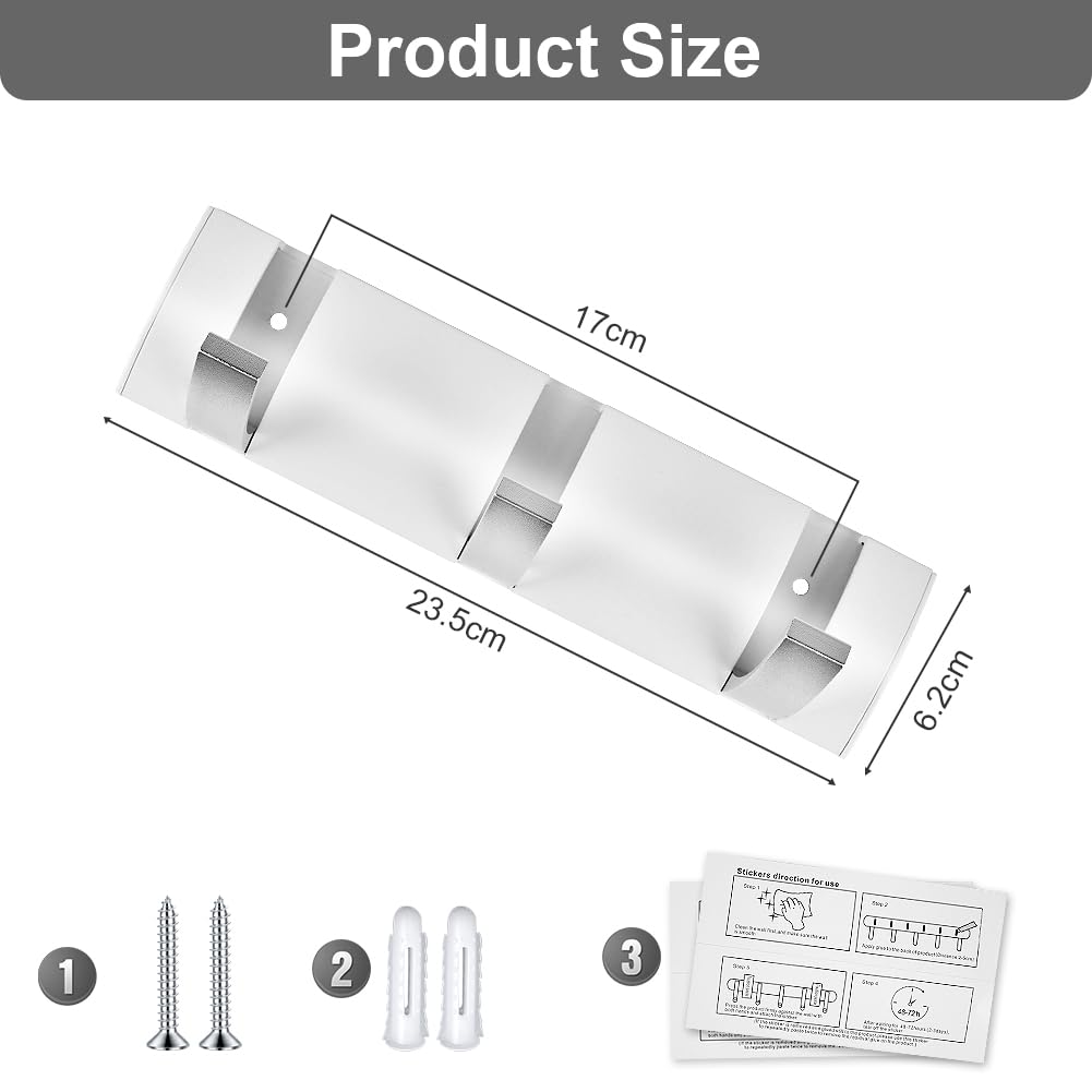 flintronic Wall Mounted Floating Rack with 3 Hooks, Foldable Metal Wall Hook, Space Aluminum Material Coat Hook Rack Wall Hanger