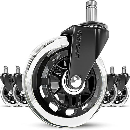 Office Chair Wheels Replacement Rubber Chair casters for ALL Floors Including Hardwood Floors, Office Chair Castors for Home and Office Chairs to Replace Office Chair mats, 11x22mm, Clear NOT 1KEA