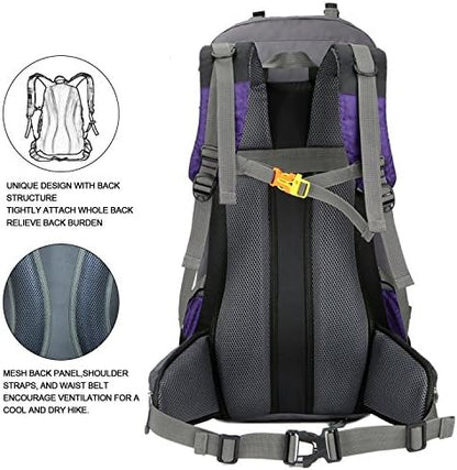 Bseash 60L Waterproof Hiking Camping Backpack with Rain Cover, Lightweight Outdoor Sport Travel Daypack Rucksack for Climbing Skiing