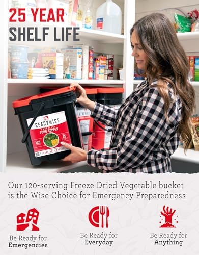 ReadyWise, 120 Servings, Vegetable Bucket, Freeze Dried, 20 Years Shelf Life, Emergency Food