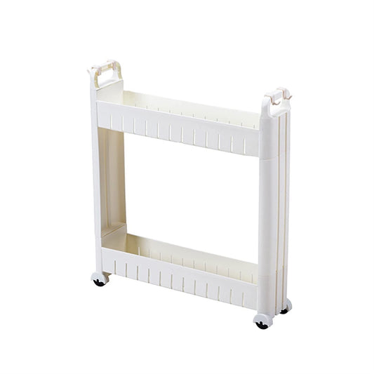 10cm Wide Kitchen Cart, White Shelving Unit, Storage Trolley with Wheels for Kitchen Bathroom Office Laundry, with Handles, with Extra Hooks