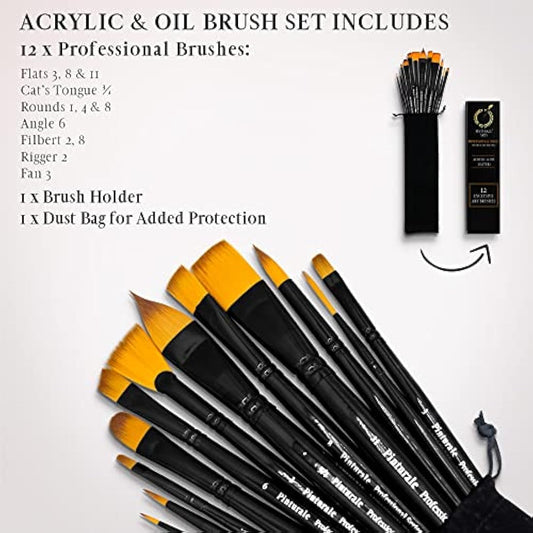 Pinturale Arts Set of 12 Acrylic Paint Brushes | Acrylic & Oil Masters | Oil Paint Brushes | Handmade Acrylic Paint Brush Set