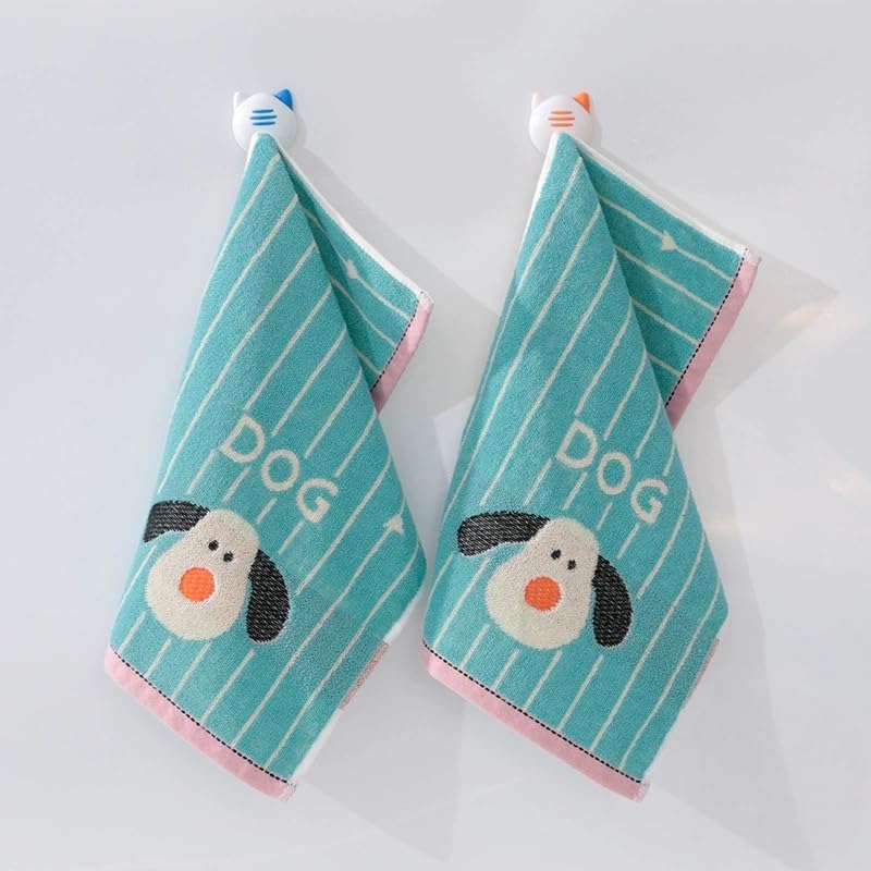 ISABELLA MOON 2PCS Children's Facial Towel, Kids Washcloth Towels, Cotton Kids Face Towels, Cute Kitty dog Hand Towel Set
