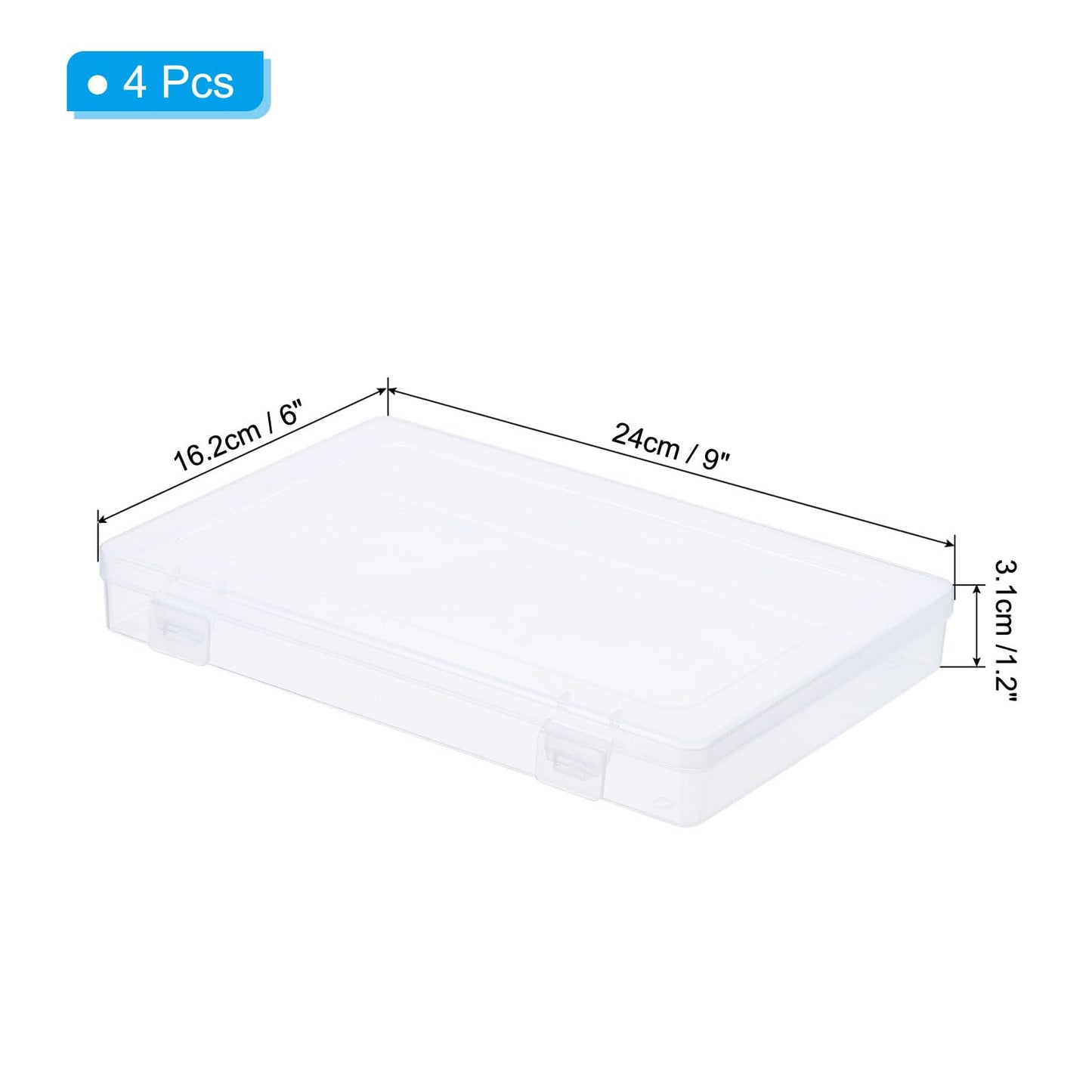 PATIKIL 9x6x1.2inch Clear Storage Box with Hinged Lid, 4Pack Plastic Stackable Rectangle Organizer Container for Beads Jewelry Small Items Art Craft