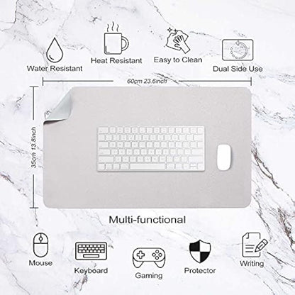 Desk Pad Large, Desk Mat, Extended Mouse Mat, Mouse Pad L, Desk Blotter, DOBAOJIA Laptop Pad Writing Pad for Office/Home, Dual-Side Use PU Leather Waterproof 23.6" X 13.8"(Light Gray/Silver)