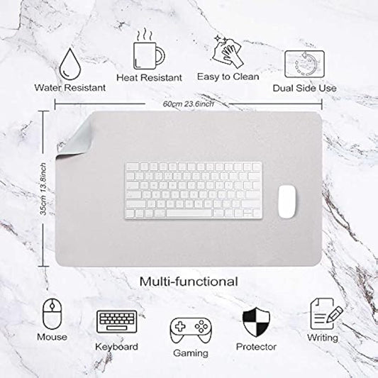Desk Pad Large, Desk Mat, Extended Mouse Mat, Mouse Pad L, Desk Blotter, DOBAOJIA Laptop Pad Writing Pad for Office/Home, Dual-Side Use PU Leather Waterproof 23.6" X 13.8"(Light Gray/Silver)