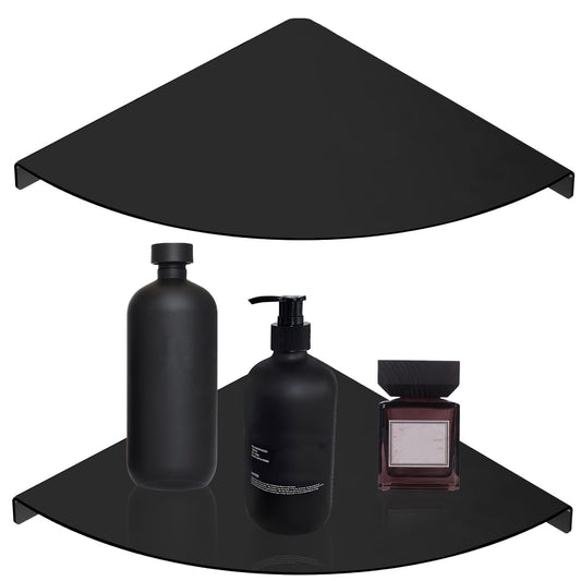 Melairy 2-Pack Black Shower Corner Shelf 304 Stainless Steel Bathroom Shower Caddy Wall Mounted 20cm Triangular Corner Shelf for Bathroom Kitchen