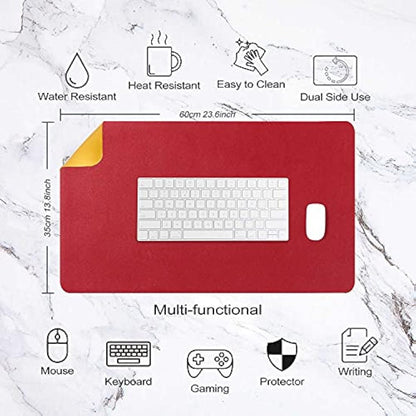 Desk Pad Large, Desk Mat, Extended Mouse Mat, Mouse Pad L, Desk Blotter, DOBAOJIA Laptop Pad Writing Pad for Office/Home, Dual-Side Use PU Leather Waterproof 23.6" X 13.8" (Red/Yellow)