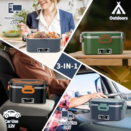 SOOOEC Electric Heated Lunch Box 100W - 3-in-1 1.8L Super Fast Portable Lunch Boxes Food Heater for Adults,12V/24V/110-220V Heating Lunch Box for Car Truck Office Home (Orange&Black)