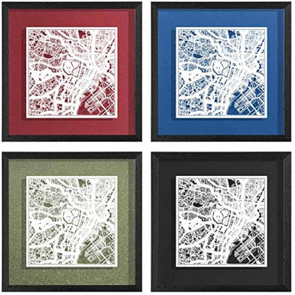 O3 DESIGN STUDIO Tokyo Marco de Papel para mapas, White map, Black frame, 9x9 inches, Gift Boxed, 4 background color, self-changing, Paper Art