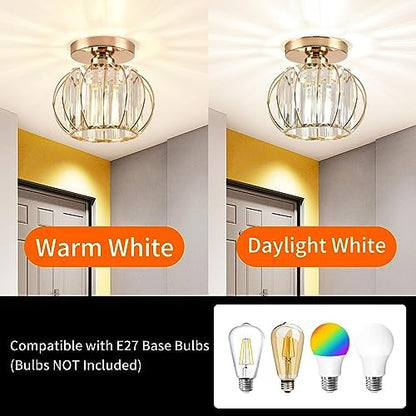 ZYDTRIP Crystals Ceiling Light Fixtures Chandelier, Small Semi Flush Mount Ceiling Light Fitting for Hallway Entrance Kitchen Bedroom Dining Rooms Living Rooms Bar (2 Pack Gold)