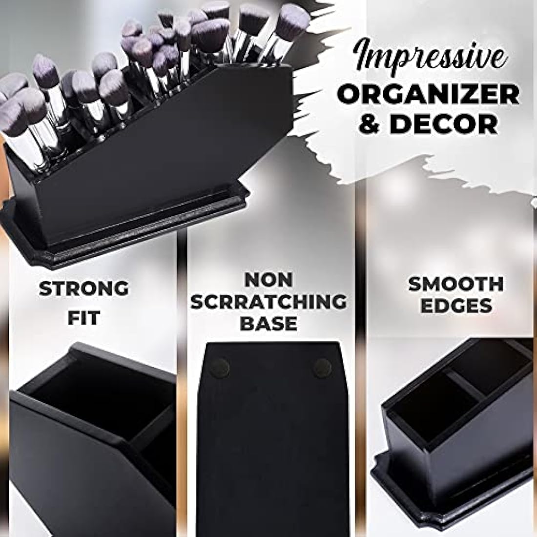 CEFRECO Coffin Brush Holder - Gothic Wooden Makeup Organizer for Vanity - Spooky Halloween Decor for Bathroom, Living Room or Bedroom - Witchy Gifts for Women -Black - 11x6x4 Inches