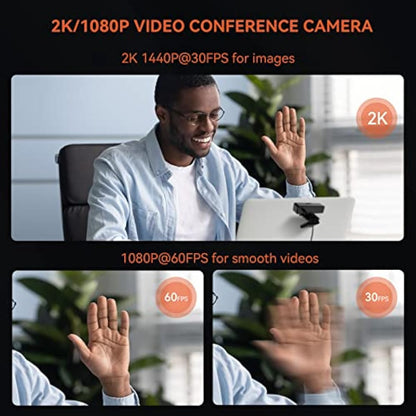 Nuroum V11 2K Webcam for PC, with Noise-Cancelling Microphone & Privacy Cover, 90° Wide Angle 1080P/60fps, USB Plug&Play Computer Web Camera for Laptop/Desktop, Video Calling/Conferencing, Zoom/Skype
