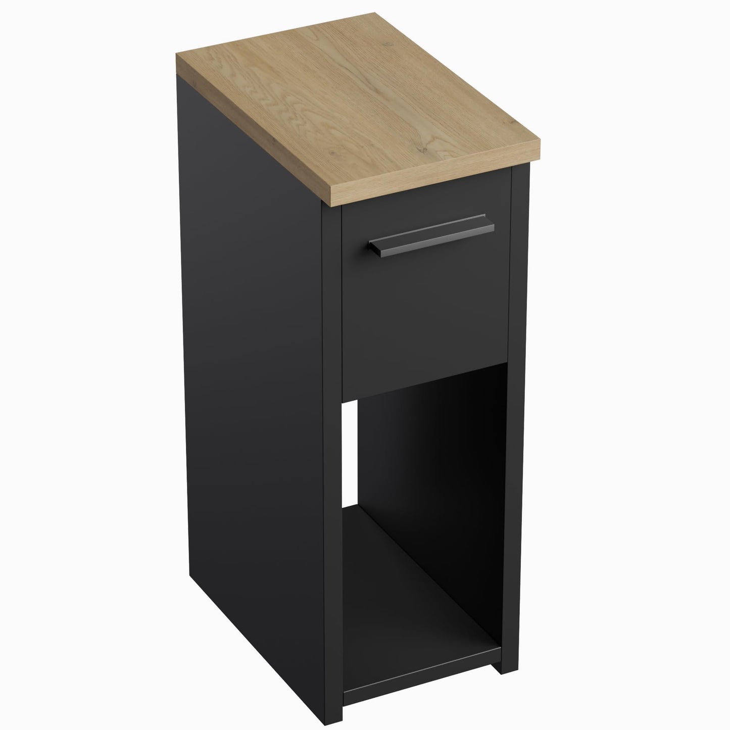 ComfortCove Narrow Bedside Table with Storage Shelf & Handle, Black/Oak