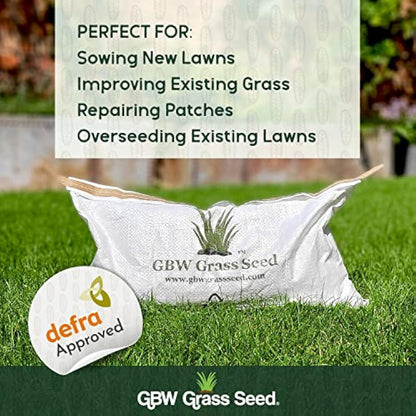 GBW Grass Seed 1kg - Covers up to 60 m2 (645 ft2) - Premium Quality Lawn Seed - Rapid Growth – Can Germinate as Quick as 10 days - Hard Wearing against Pet Urine - Tailored to UK Climate - 100% Refund
