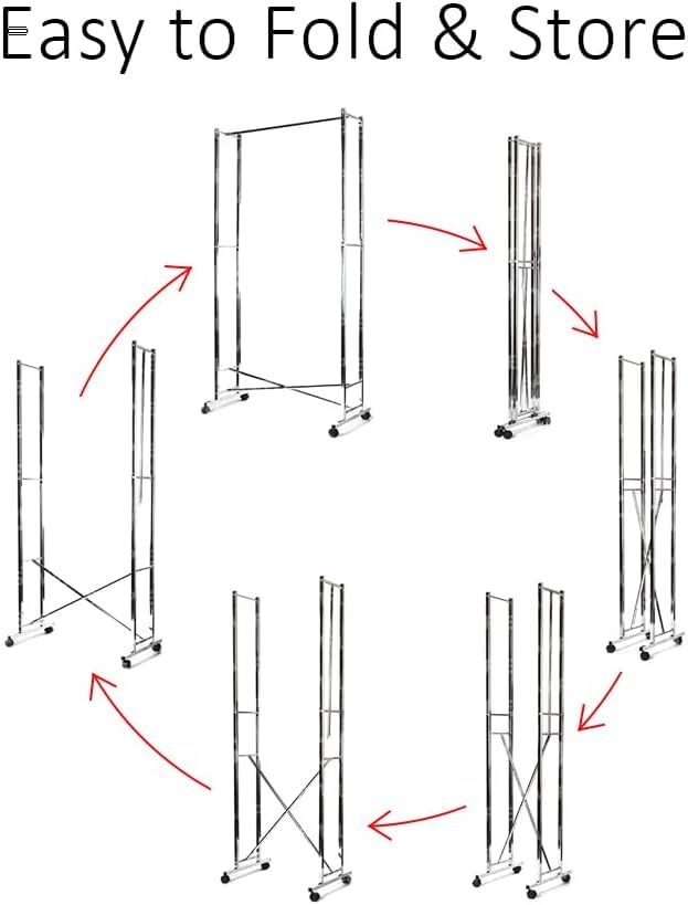 Pristine® Heavy Duty Folding Clothes Rail - Portable & Collapsible Garment Rack with Wheels - Easy Assembly, Strong