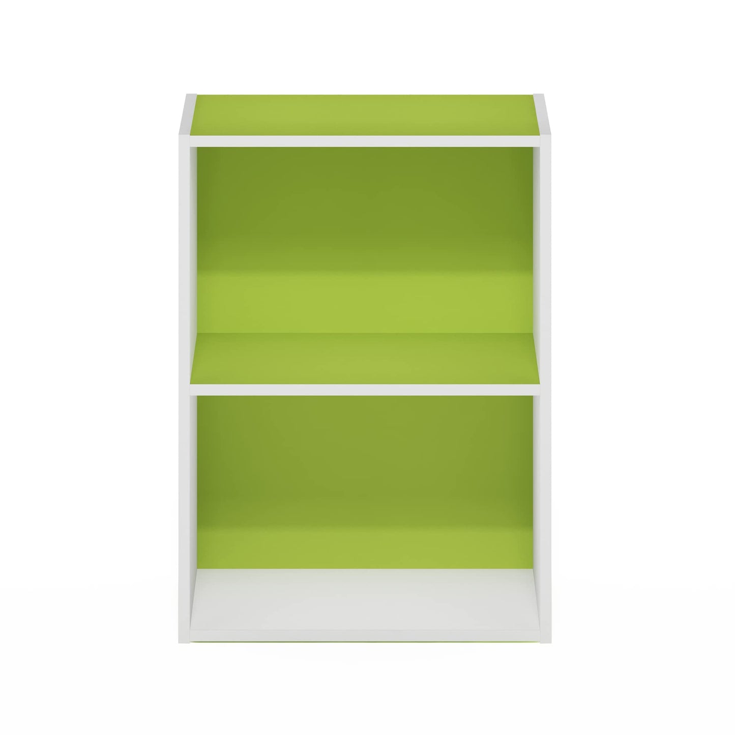 Furinno LUDER Book Shelf, 2-Tier Modern Bookshelf, Open Shelves Bookcase 9 x 16 x 21, for Living Room, Bedroom, Home Office, Green/White