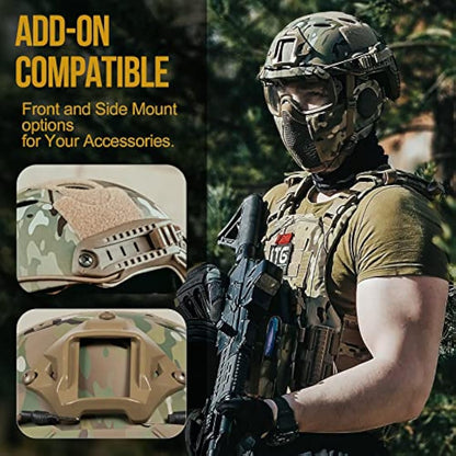 OneTigris Airsoft Fast Helmet - Full Face Protective Tactical Helmet With Foldable Ear Protection Mask And Goggles for Airsoft Paintball Sooting Wagrgame CS