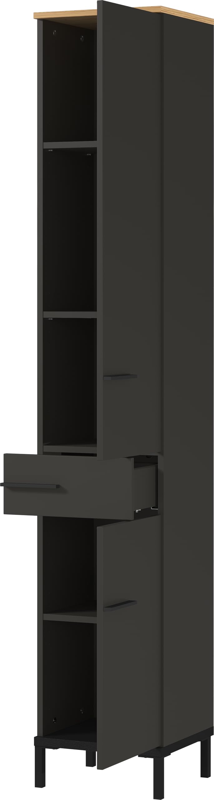 Germania Cabinet 2646-549 GW-YONKERS, in graphite/Navarra oak repro, with soft-close doors, 34 x 190 x 34 cm (WxHxD)
