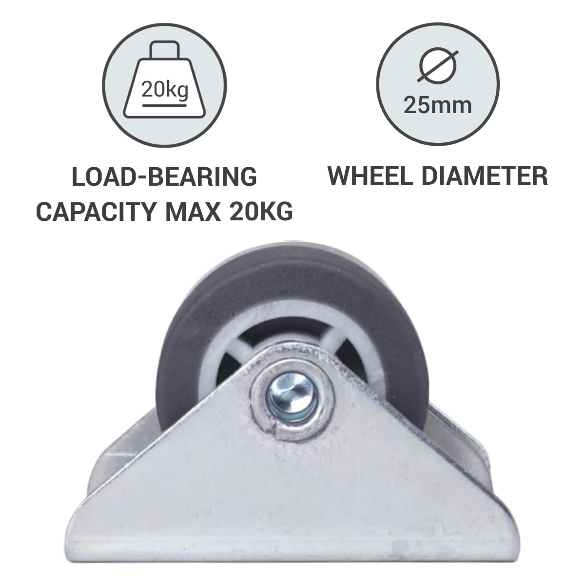 SKIR'CO (8 pcs) Small 25 mm Rubber Wheels, Furniture Castors, Fixed Casters, One-Way Direction, Non-Swivel