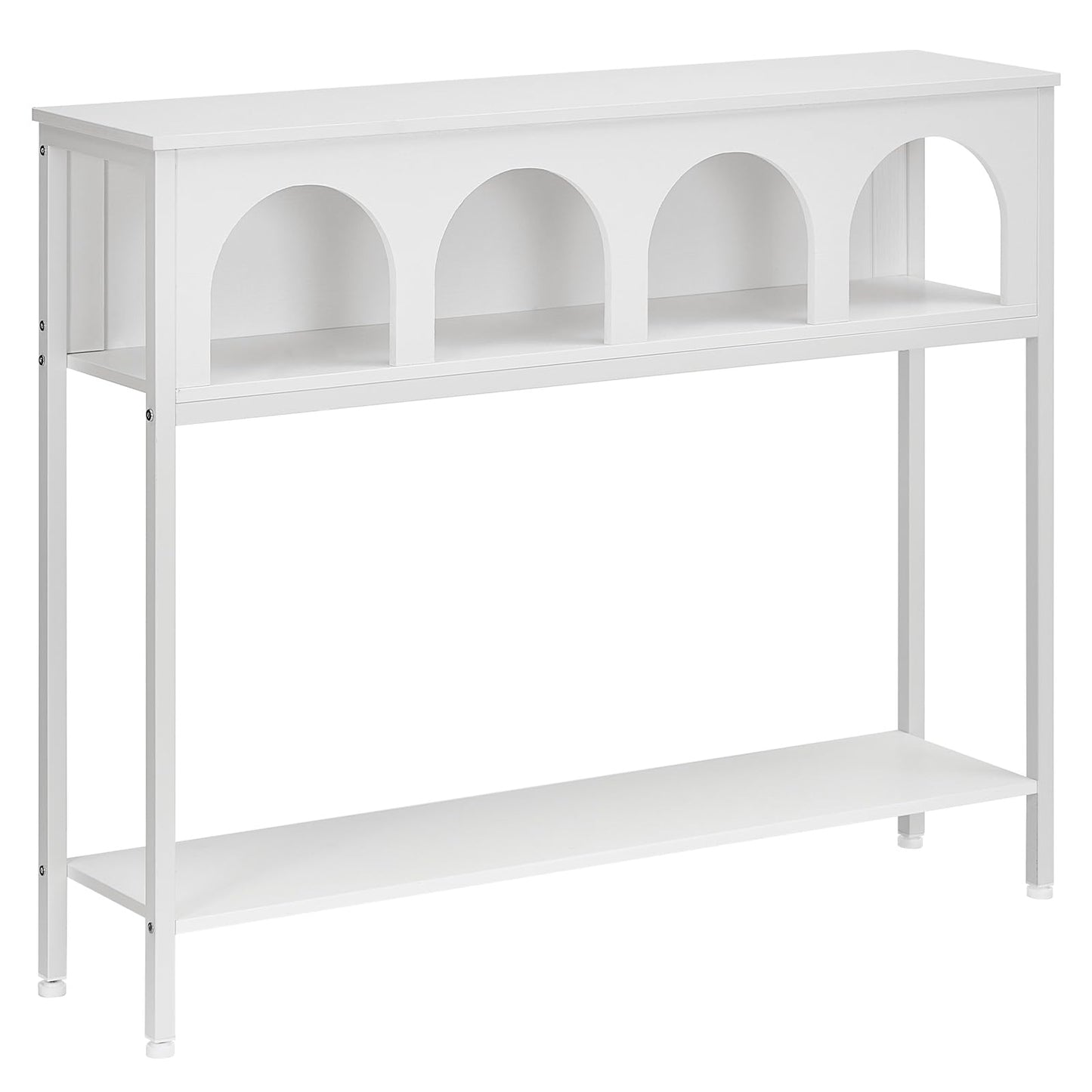 HOOBRO 100 cm Console Table with 3-Tier Storage, Arched Hallway Table with Sturdy Metal Frame, Narrow Sofa Table Behind Couch for Living Room