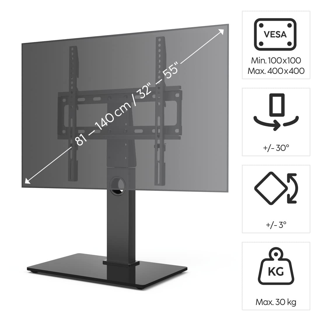 Hama TV Stand Swivel Height Adjustable 140cm (55") to 30kg