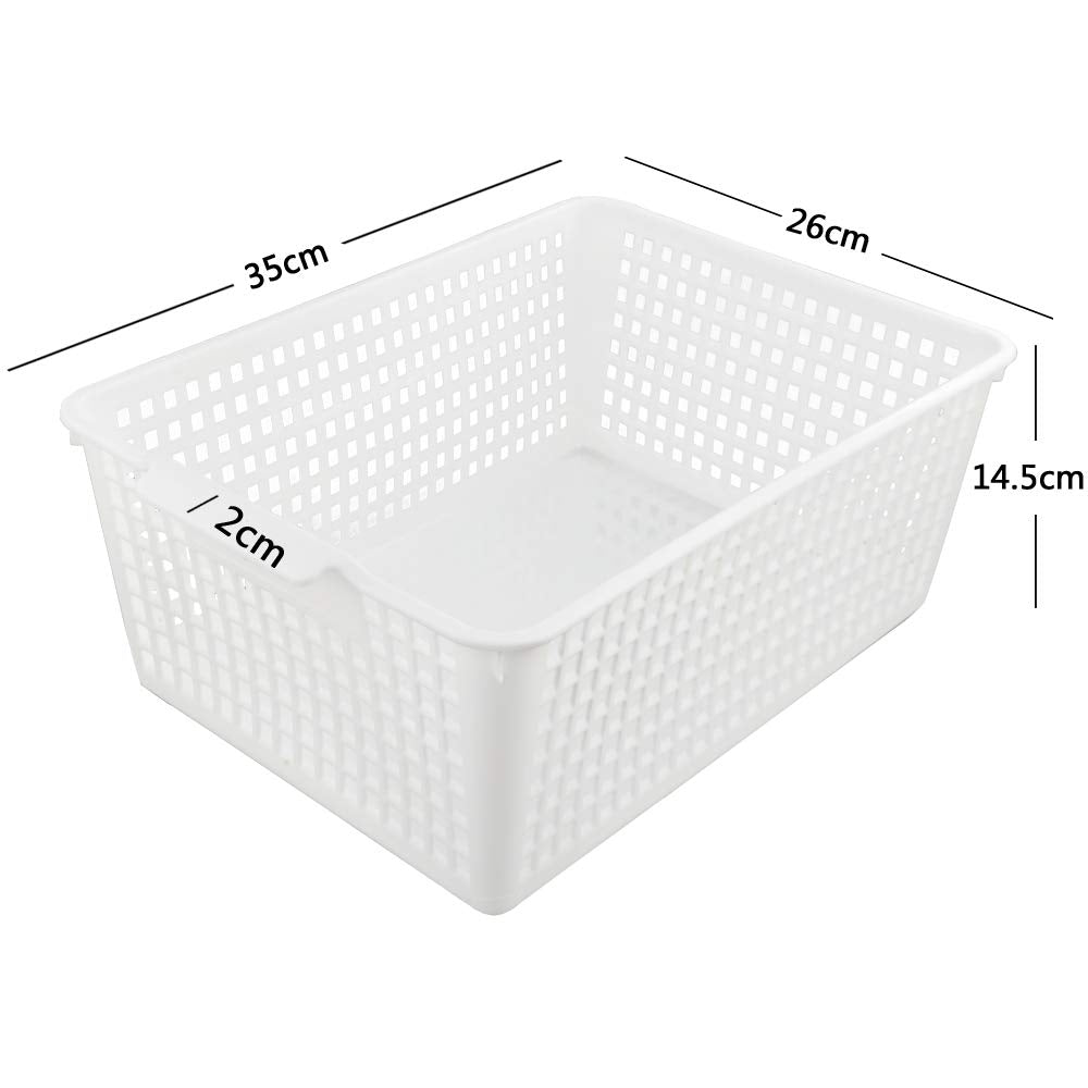 Fosly Large Rectangular Storage Basket Set of 4, White Plastic Basket Boxes