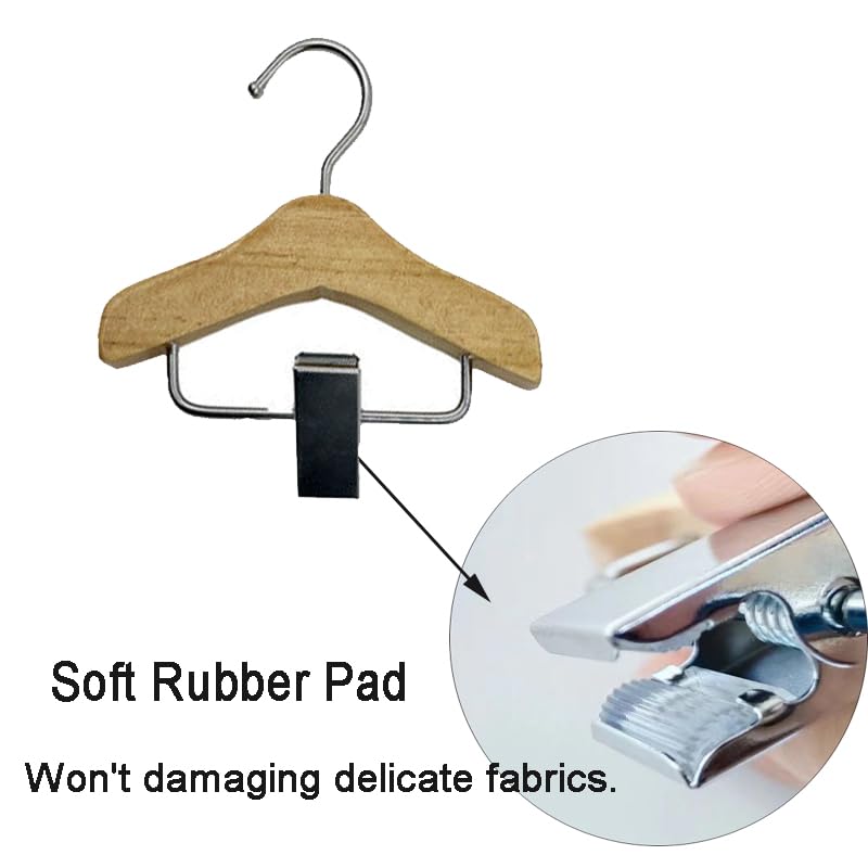 Golden Apple 3 Pcs Wooden Mini Hanger Pet Clothes Hanger with Anti-Slip Clip Small Hanger for Hat Wigs Socks Beige