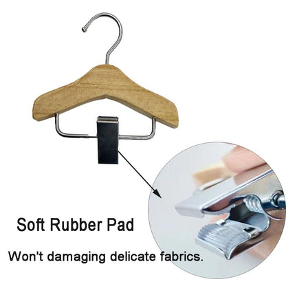 Golden Apple 3 Pcs Wooden Mini Hanger Pet Clothes Hanger with Anti-Slip Clip Small Hanger for Hat Wigs Socks Beige