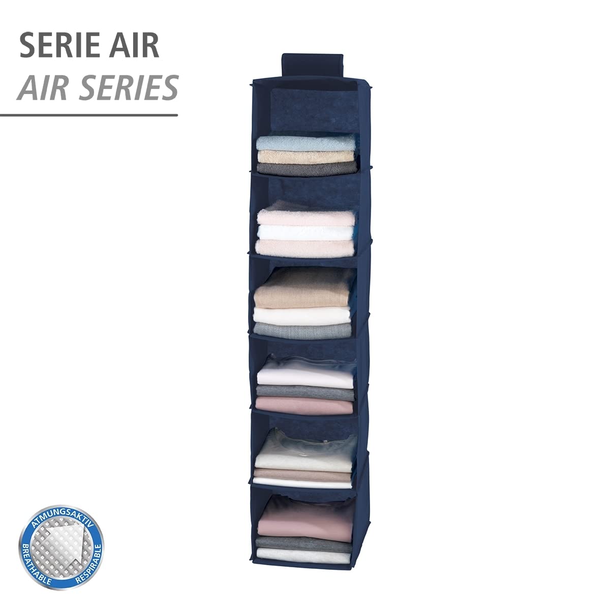 WENKO 4374120100 Laundry organiser Air - 6 compartments, air-permeable, Polypropylene, 30 x 120 x 30 cm, Blue