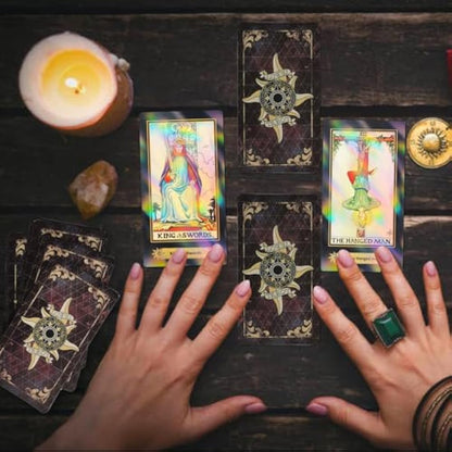 Smoostart 78 Tarot Cards with Guidebook, Holographic Tarot Cards Deck Future Telling Game with Colorful Box for Beginners and Professional Player