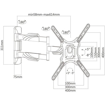 Intec brackets - Long 610mm Reach Ultra Slim Fitting Strong Cantilever Tilt and Swivel TV Wall Mount Bracket Fits 42” – 55” TV's with VESA Fittings of 300x300 and 400x400