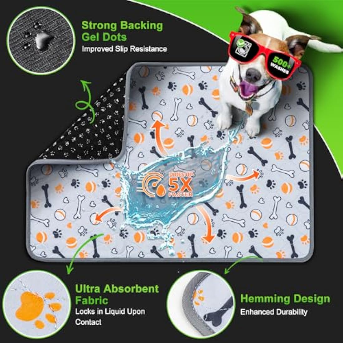 Hompet Dog Toilet, 74 x 52 cm, 2 Pcs of Artificial Grass Mats for Dogs, Reusable Washable Puppy Pads, Super Absorbent Waterproof Dog Pee Pads with Fake Grass and Tray, for Balcony, Outdoor, Indoor Use