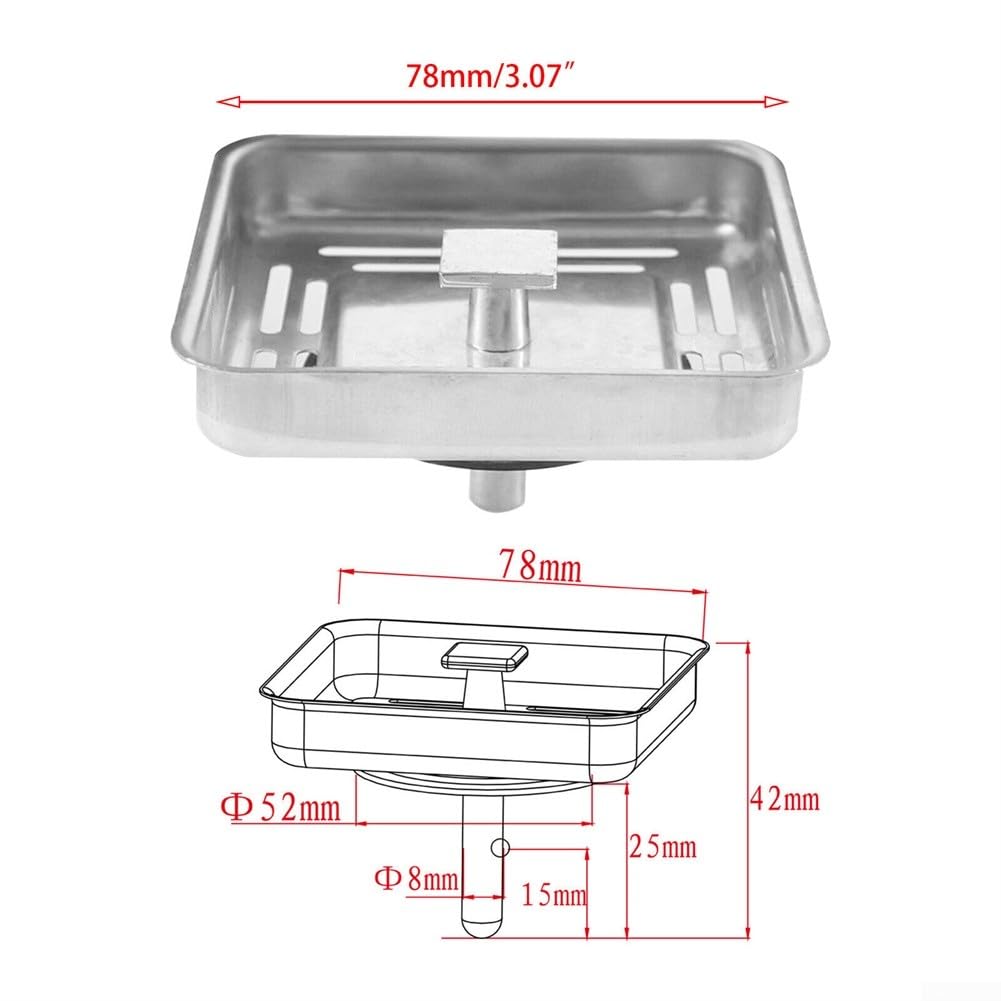 SPORTARC Square Kitchen Sink Strainer, Stainless Steel Kitchen Sink Strainer Drainer, Sink Anti-Blocking Mesh Stopper Basket Strainer Waste Plug