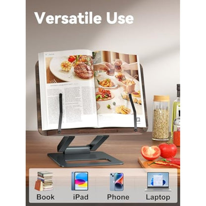 Tounee Telescopic Book Holder Stand, Adjustable Height Pull Out Design Ergonomic Cookbook Stand with Elastic Page Clips Fits All Books (Gray)