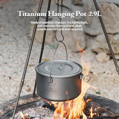 Boundless Voyage 2900ml Camping Pot Titanium Pot with Lid Folding Bail Handle Camping Hiking Picnic Ultralight Portable Cookware 2045C