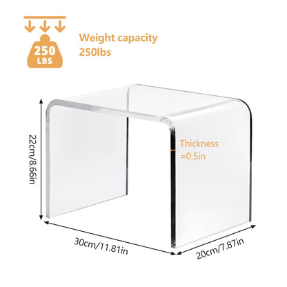 Clear Acrylic U Shaped End Table, Transparent Perspex Plastic Shower Stool, Stylish Modern Coffee Table with Rounded Edges