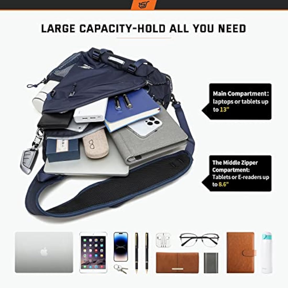 SKYSPER Sling Laptop Bag (Up to 13 Inch) - 18L Crossbody Sling Backpack Travel Shoulder Bag Hiking Daypack for Men Women