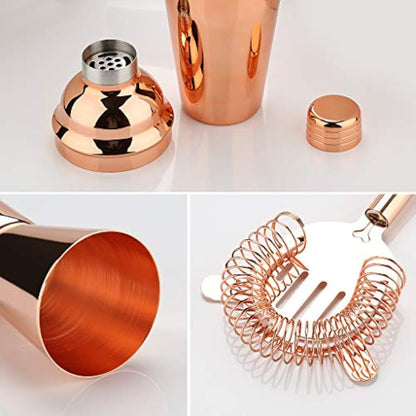 Cocktail Shaker Making Set: 16pcs Bartender Kit with Semicircle Eco Bamboo Stand - Stainless Steel Bar Tool Set Scandinavian Style Home DIY Kit