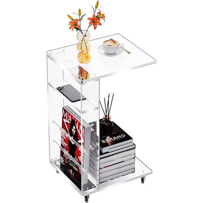 Acrylicolor Clear Acrylic C Shaped Side Table on Lockable WheelsClear