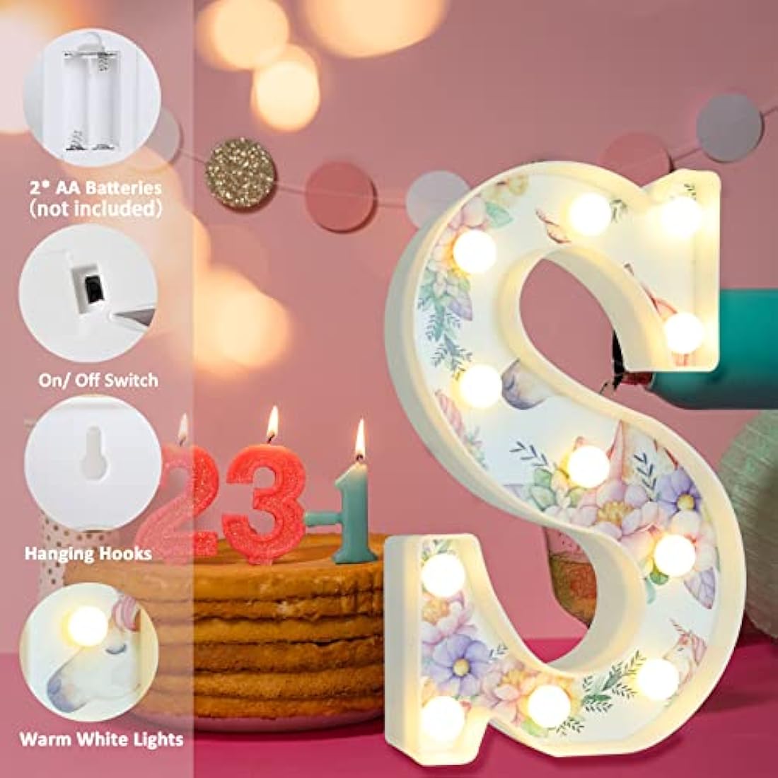 Vimlits Unicorn Light Up Letters, LED Letter Lights Warm White Alphabet Sign Unicorn Gifts for Girls Birthday Unicorn Party Decorations Bedroom Night Light Christmas Valentine Wall Table Decor - U