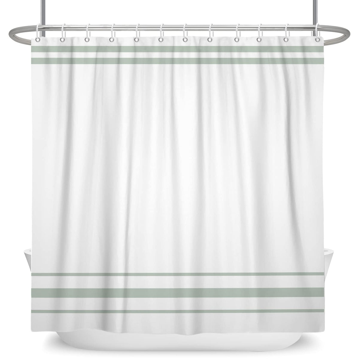 SDOTPMT 180x180cm Green and White Shower Curtain Modern Classic Green Striped Bath Curtain Countryside Farmhouse Minimalism Bathtub Curtain for