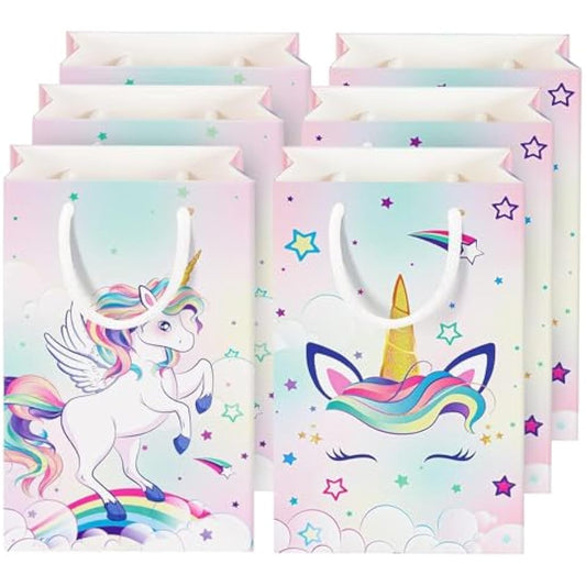 WERNNSAI Unicorn Gift Bags - 16PCS Rainbow Unicorn Party Favor Bags for Kids Girls Unicorn Birthday Party Supplies Unicorn Candy Goodie Bags with Handle for Baby Shower Decoration Gift Bags