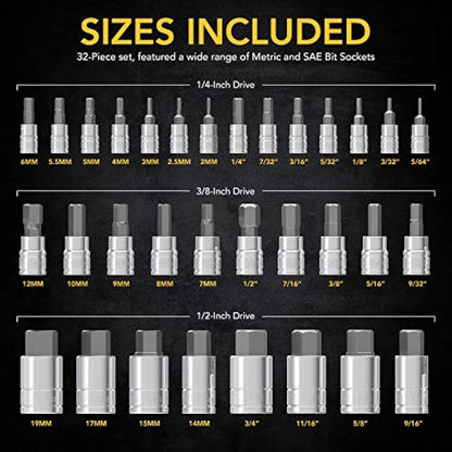 LEXIVON Master HEX Bit Socket Set, Premium S2 Alloy Steel | Complete 32-Piece, SAE and Metric Set | Enhanced Storage Case (LX-144)