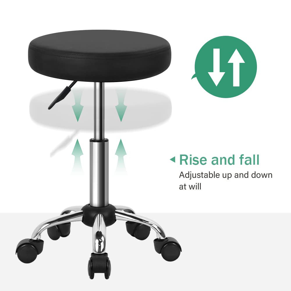FURWOO Multi-Purpose Rolling Stool with Wheels for Spa - Adjustable Drafting Stool Black